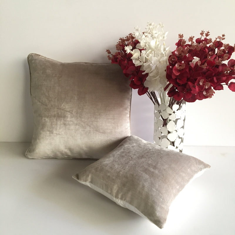 Decorative Plain Beige Velvet Cushion Cover 1Pc