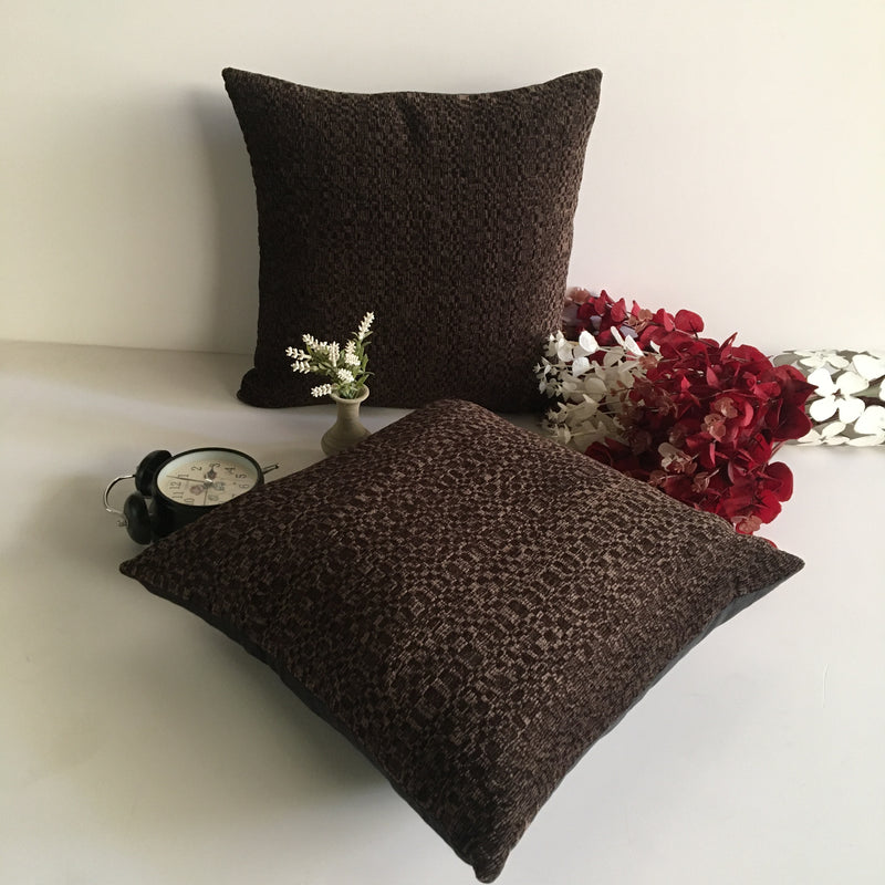 Dark Brown Self Textured Pattern Chenille Cushion Cover Design (16x16) 1Pc