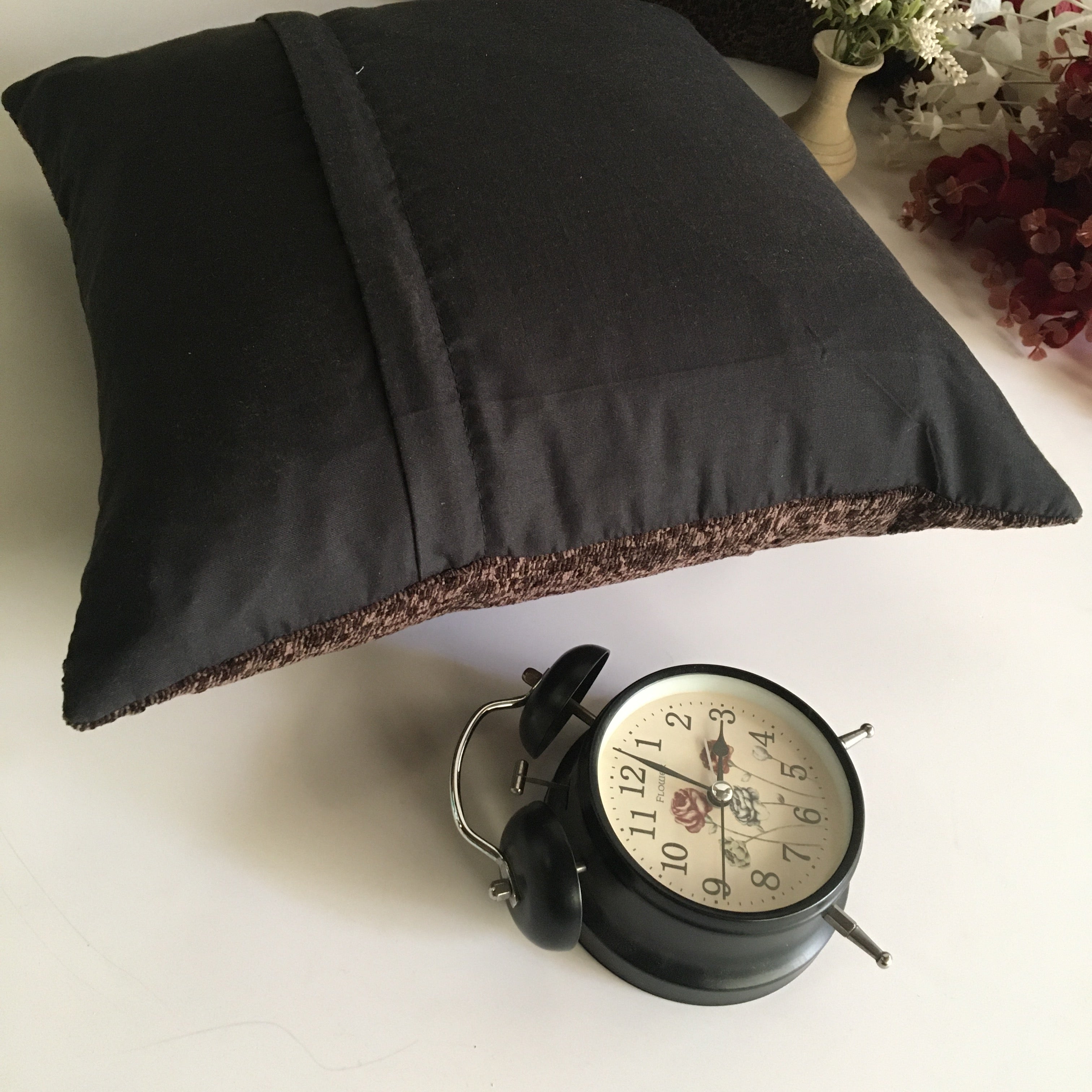 Dark Brown Self Textured Pattern Chenille Cushion Cover Design (16x16) 1Pc