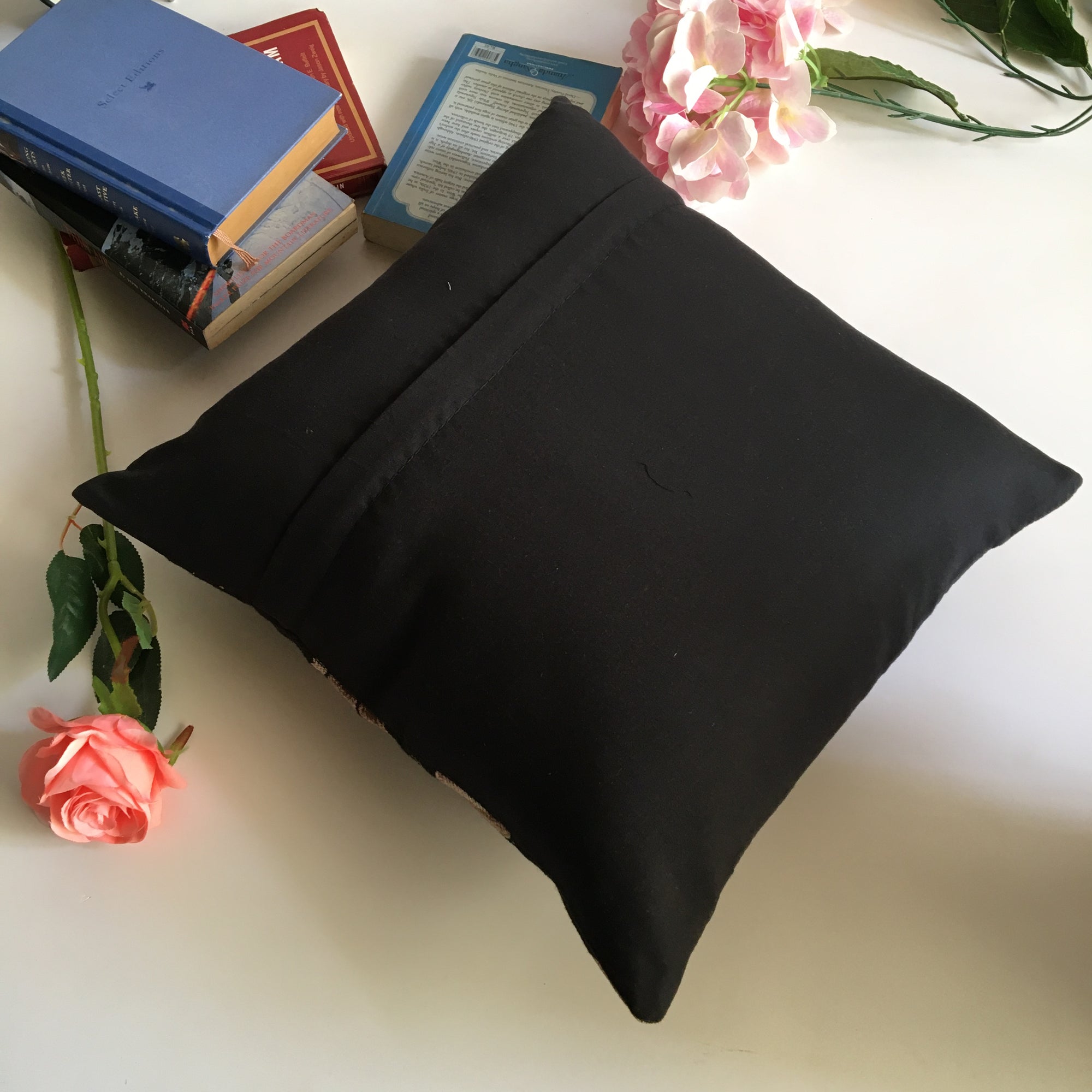 Decorative Black & Beige Leaf Pattern Sofa Cushion Cover Design (16 x 16 ) 1Pc