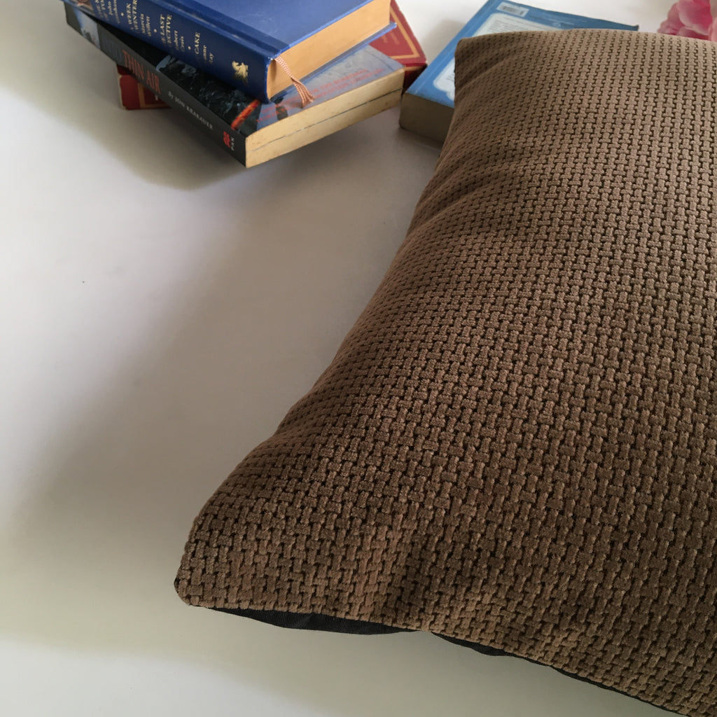Decorative Ochre Brown Velvet Chain Pattern Cushion Cover (16 x 16 ) 1Pc