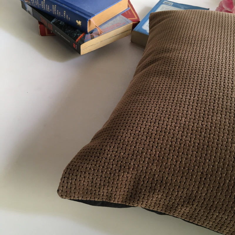 Decorative Ochre Brown Velvet Chain Pattern Cushion Cover (16 x 16 ) 1Pc