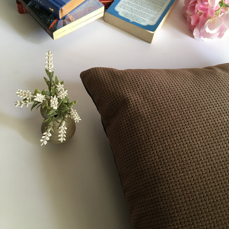Decorative Ochre Brown Velvet Chain Pattern Cushion Cover (16 x 16 ) 1Pc