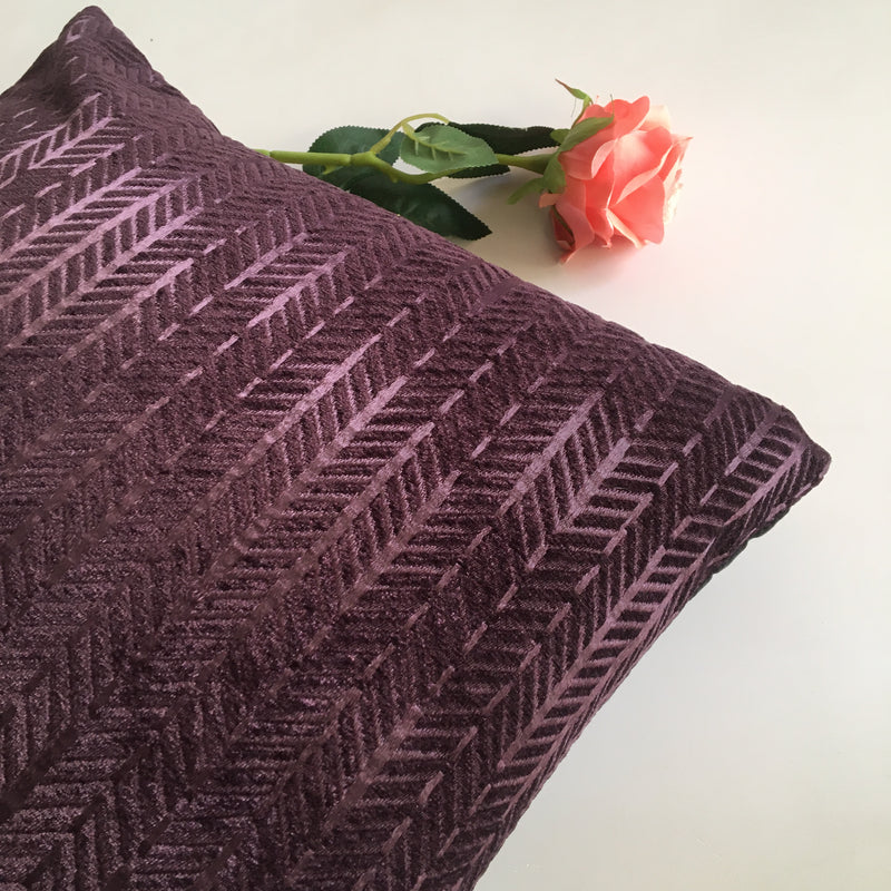 Decorative Purple Fish Bone Textured Pattern Cushion Cover (16 x 16 ) 1Pc