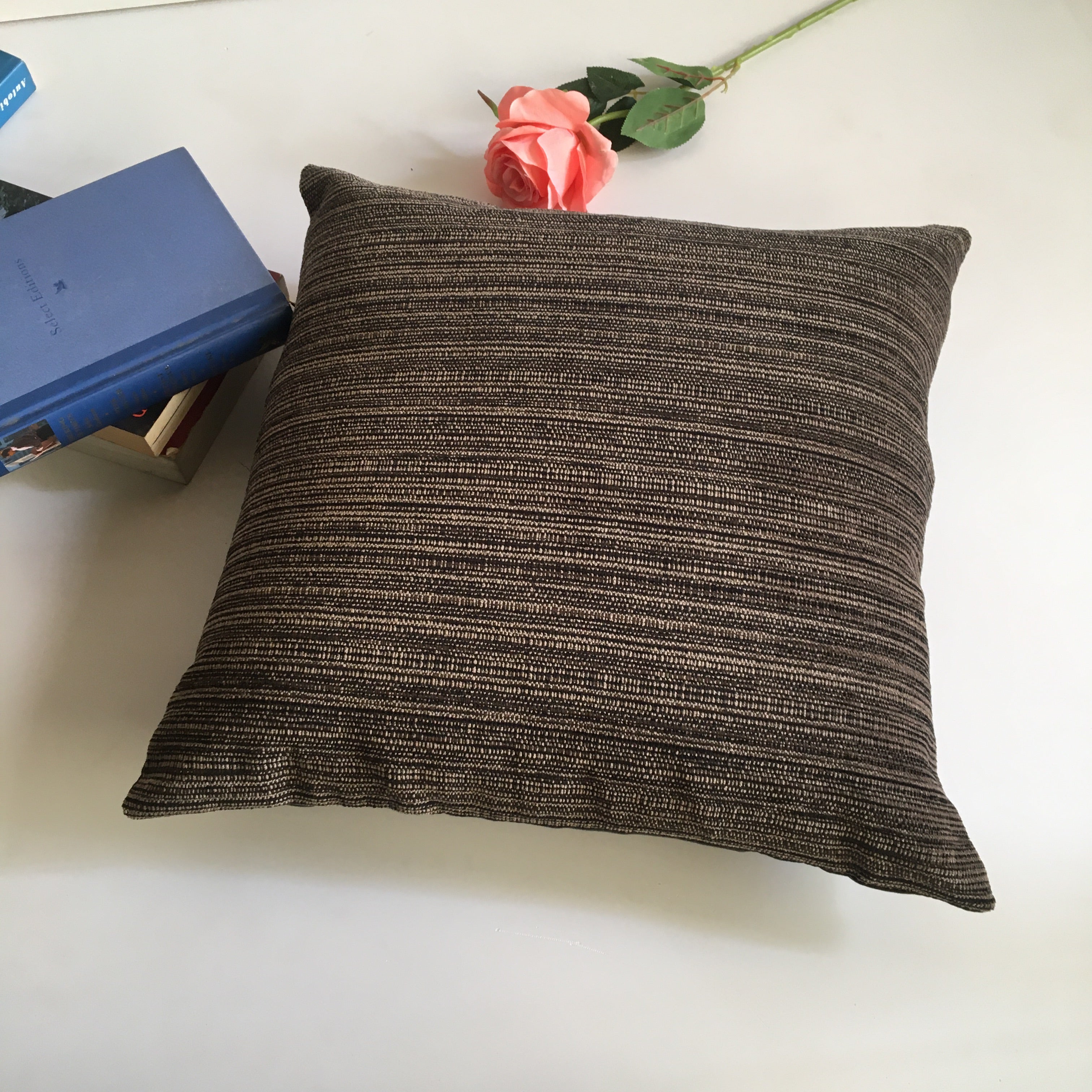 Dark Brown Jute Feel Distorted Pattern Soft Cushion Cover Design (16 x 16 ) 1Pc
