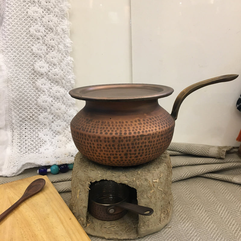 Copper Punjabi Handi Pan With Cover, Clay Color Metal Angithi & Mini Dip  Warmer By MK, PeelOrange.com