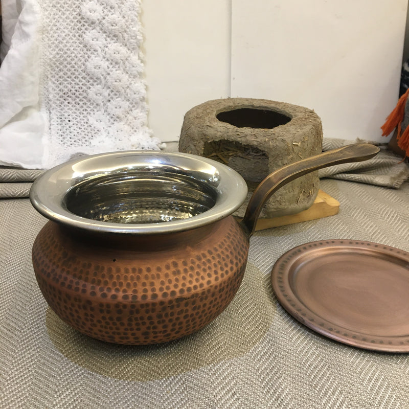 Copper Punjabi Handi Pan With Cover, Clay Color Metal Angithi & Mini Dip  Warmer By MK, PeelOrange.com