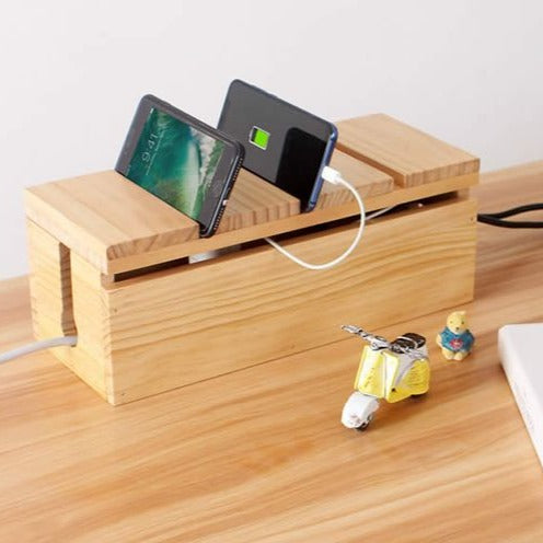 Desktop Wooden Power Outlet Organize Storage Box Wood Phone Holder ( With Complementary Coaster ) By Miza