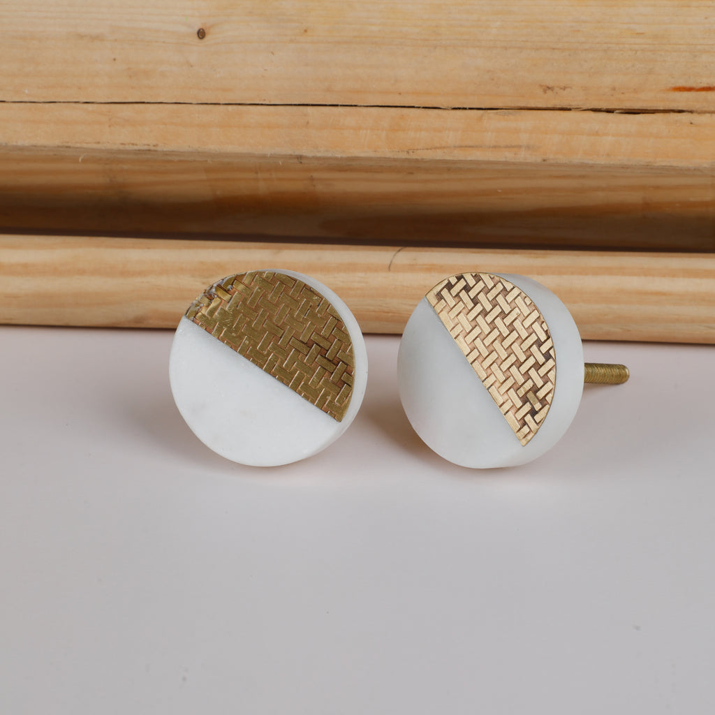 Brass Gold And White Marble Cupboard Door Knobs 1Pc