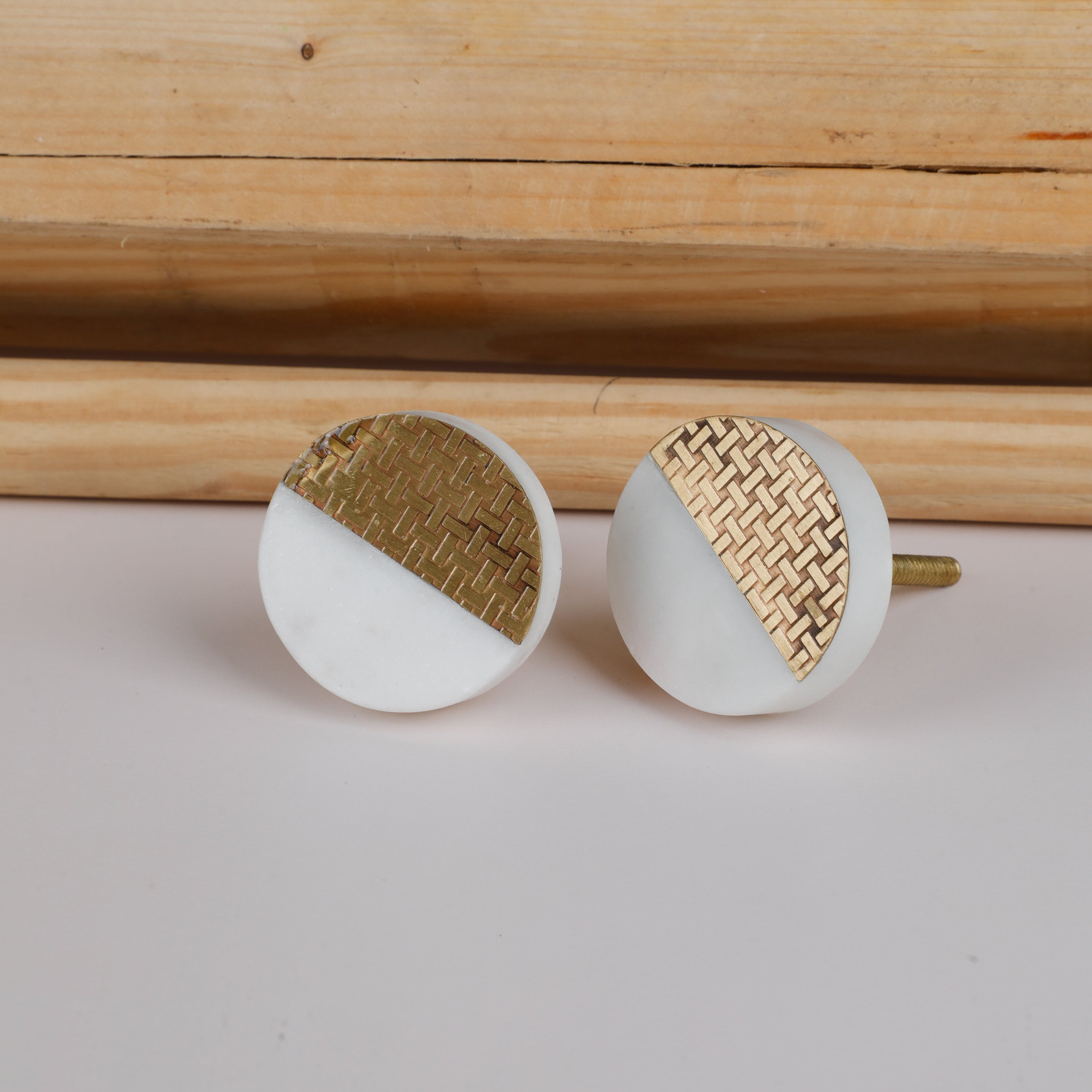 Brass Gold And White Marble Cupboard Door Knobs 1Pc