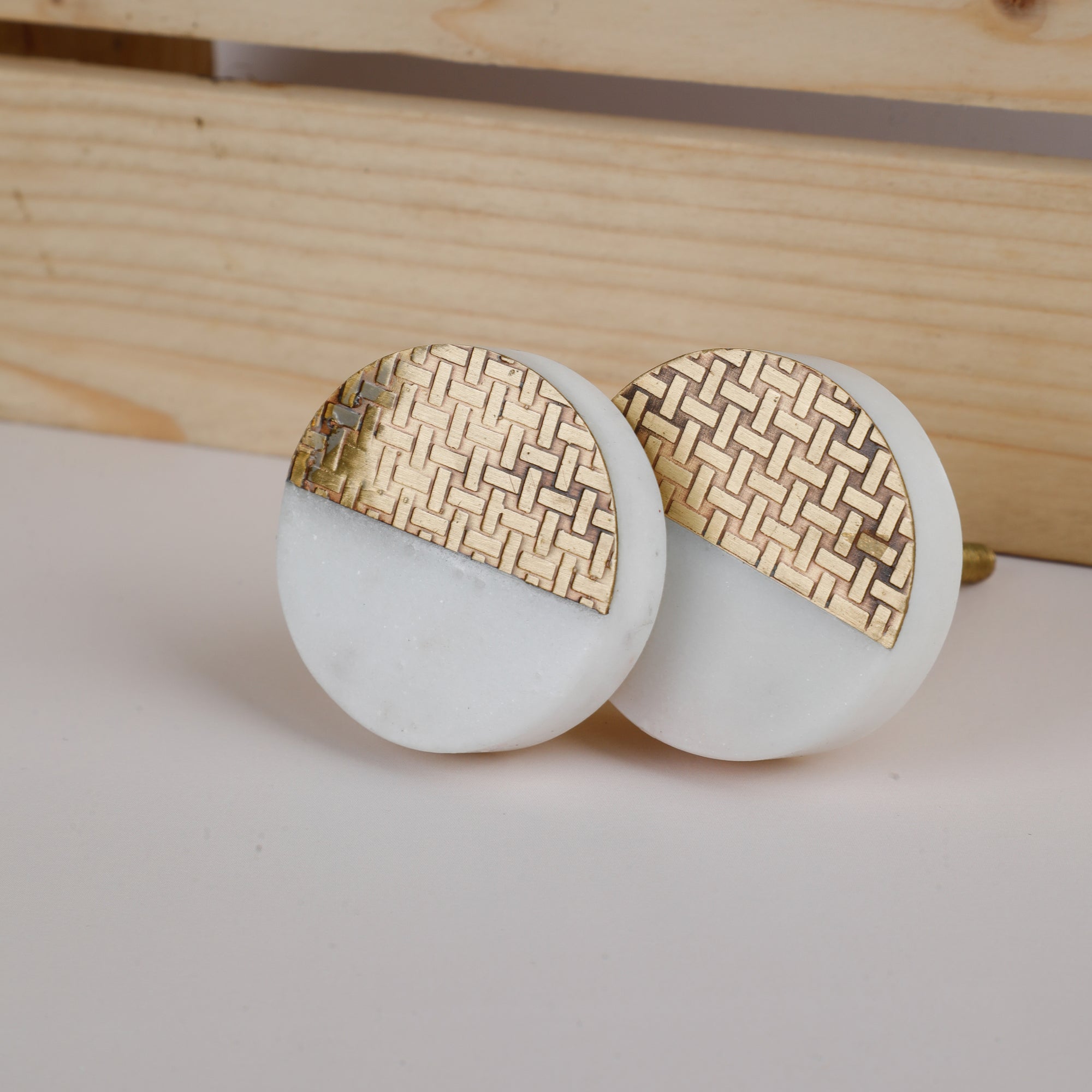 Brass Gold And White Marble Cupboard Door Knobs 1Pc