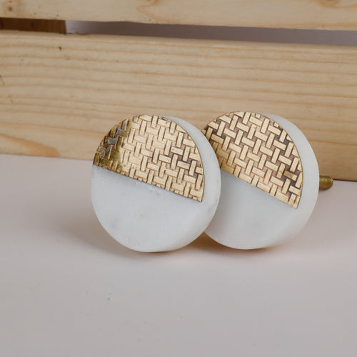Brass Gold And White Marble Cupboard Door Knobs ( Pack Of 10 )
