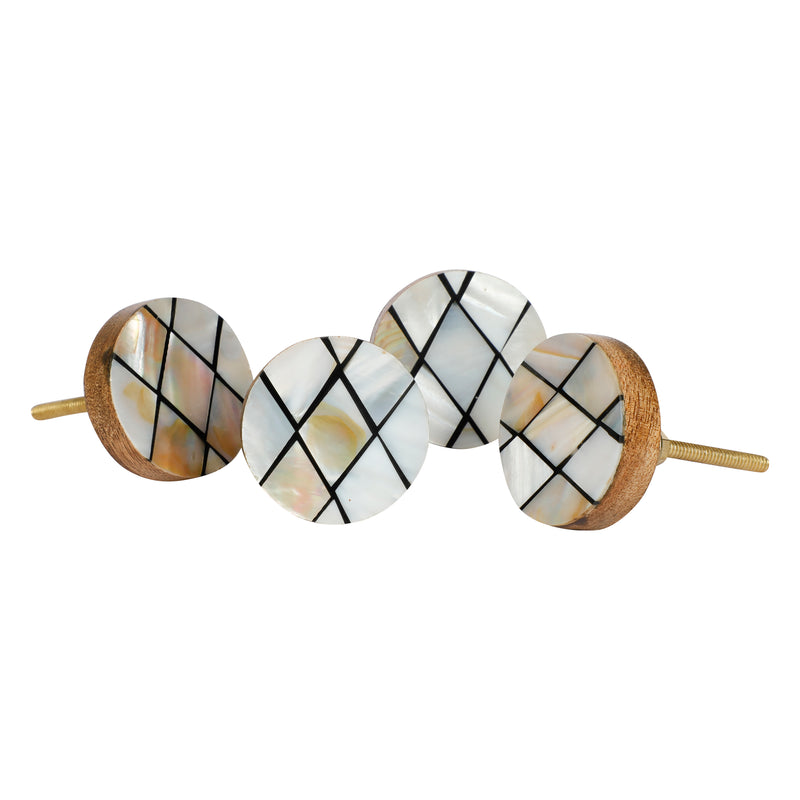 Cross Diamond Pattern Black & White Resin,Wood & MOP Cupboard Door Knob, Drawer Pull 1Pc