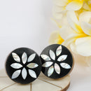 Petals Design Black & White Resin,Wood & MOP Cupboard Door Knob, Drawer Pull 1Pc