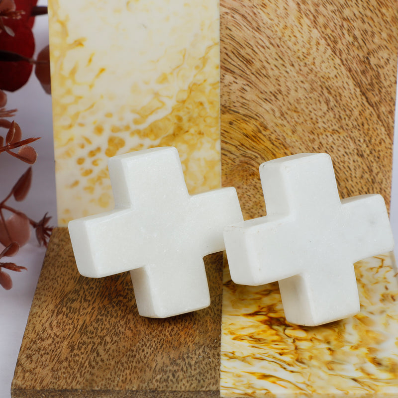 Modern Handcrafted Cross Design White Marble Stone Door/ Cabinet/Door Knobs 1Pc