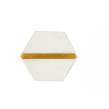 Modern Handcrafted Hexagon White Marble Stone & Brass Door/ Cabinet/Door Knobs 1Pc