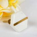 Modern Handcrafted Hexagon White Marble Stone & Brass Door/ Cabinet/Door Knobs 1Pc