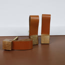 Hand Crafted Modern Tan Brown Leather Strip & Wood Door/Cabinets Knobs 1Pc