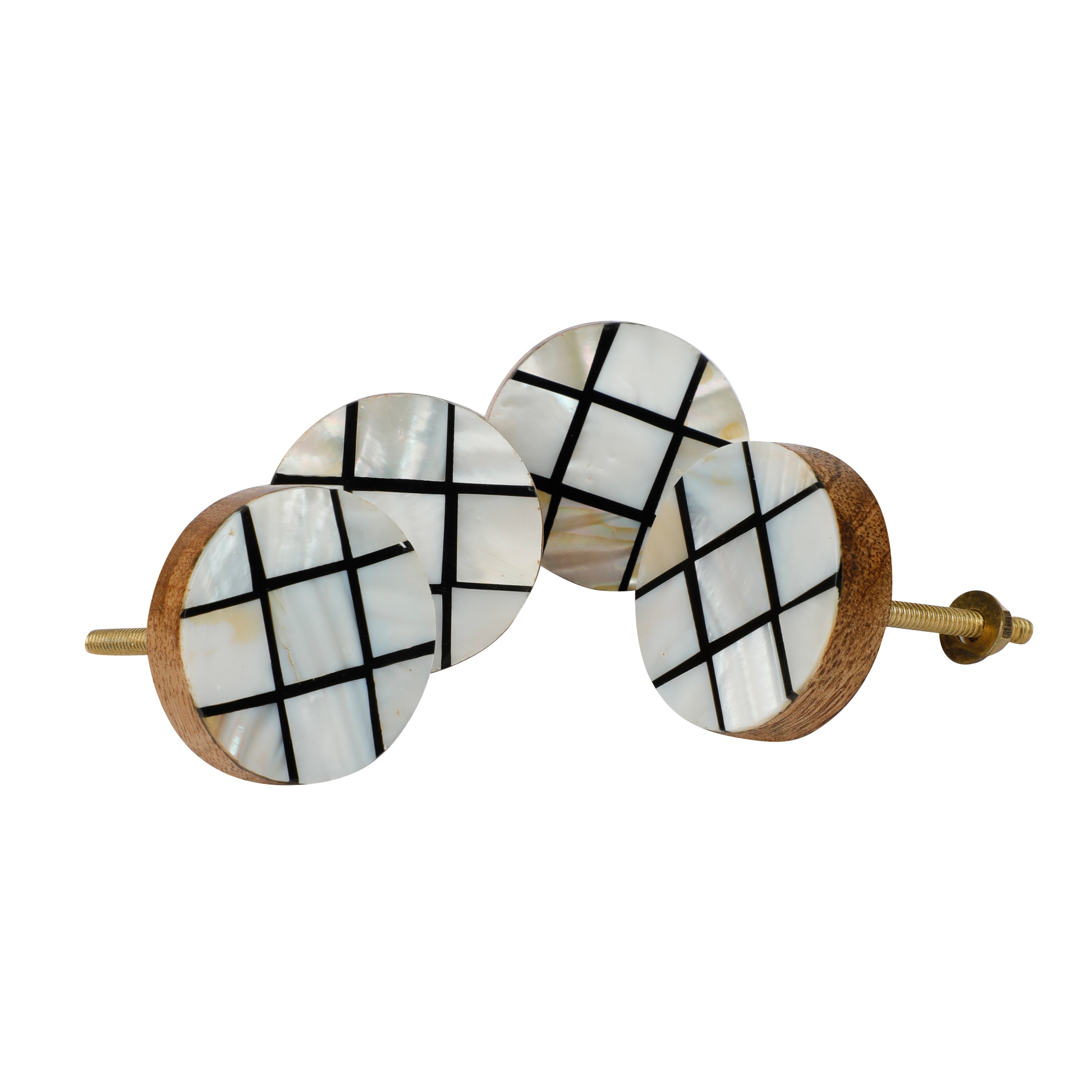 Line Check Design Black & White Resin,Wood & MOP Cupboard Door Knob, Drawer Pull 1Pc