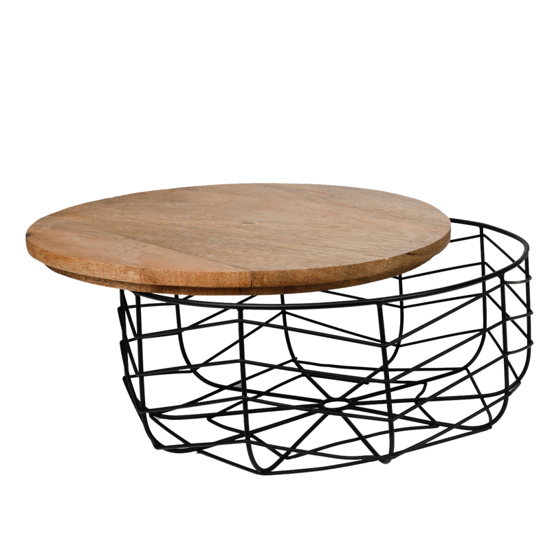 Metal Wire Fruit/Veggie/Multipurpose Basket With Wooden Lid By Fita