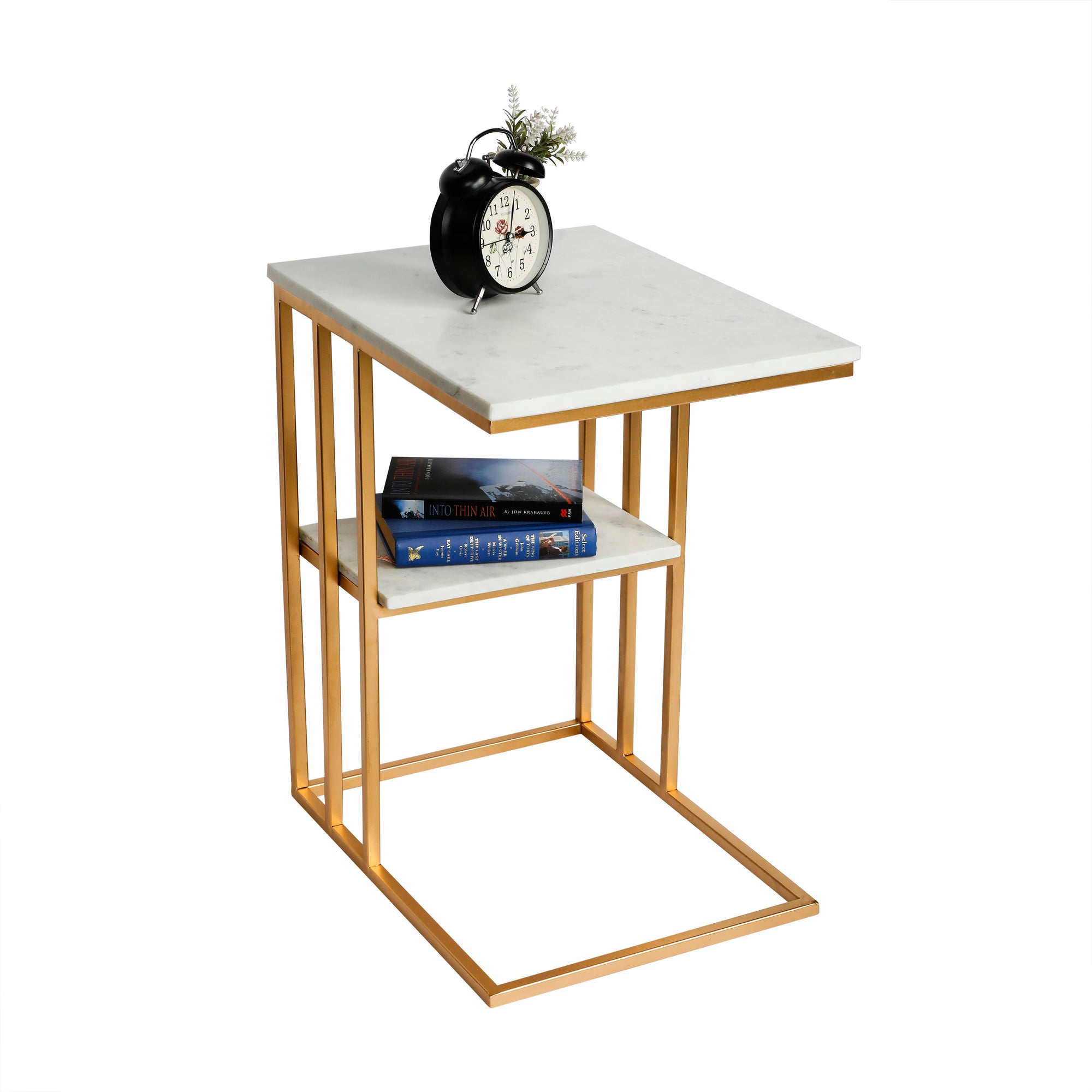 Creative White Marble & Metal Stone Side/Coffee Table With Magazine Holder ( Random Design ) By Fita