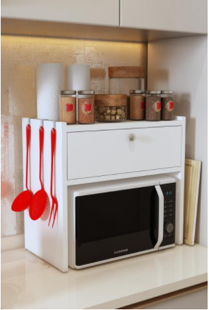 Microwave Oven Rack White Kitchen Counter
