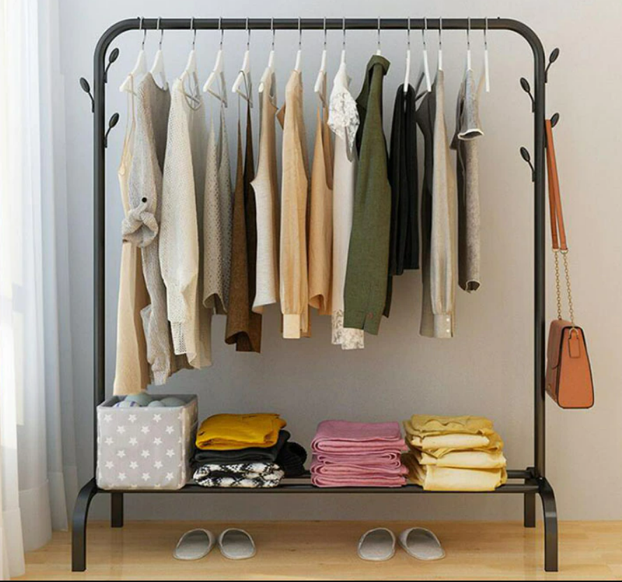 Metal Clothing Rack Floor Standing Hanger, Bedroom Living Room Furniture