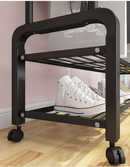 Clothes Storage Drying Rack Foldable Double Pole, With Hooks and Shoe Rack By CN