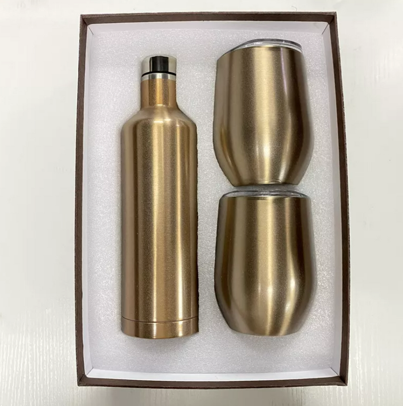 Vacuum Insulated Travel 304 Stainless Steel Tumbler Bottle Cup Gift Set with Two Steel Straws