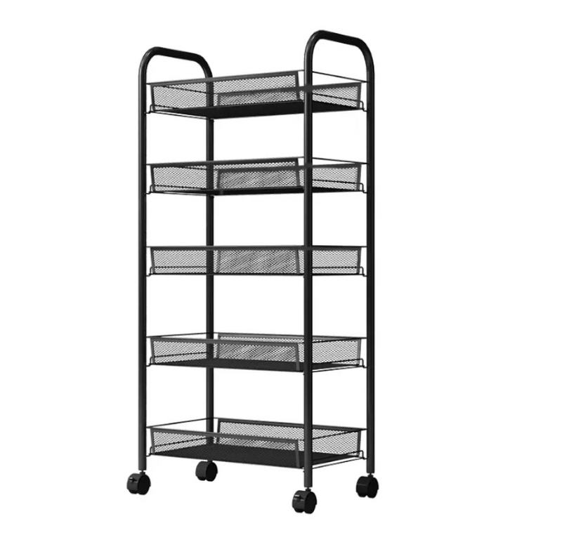 Multipurpose Mesh Wire Rolling Cart with Wheels & 4 Side Hooks Metal Storage Shelves By CN