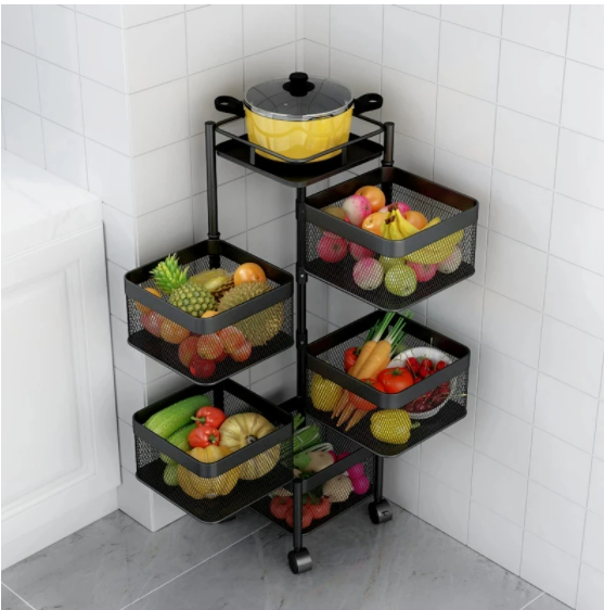 Kitchen Rotating Basket Storage Rack Fruit Vegetable Shelf 360 Degree