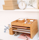 Polished Wooden Office Desk Supplies Organizer