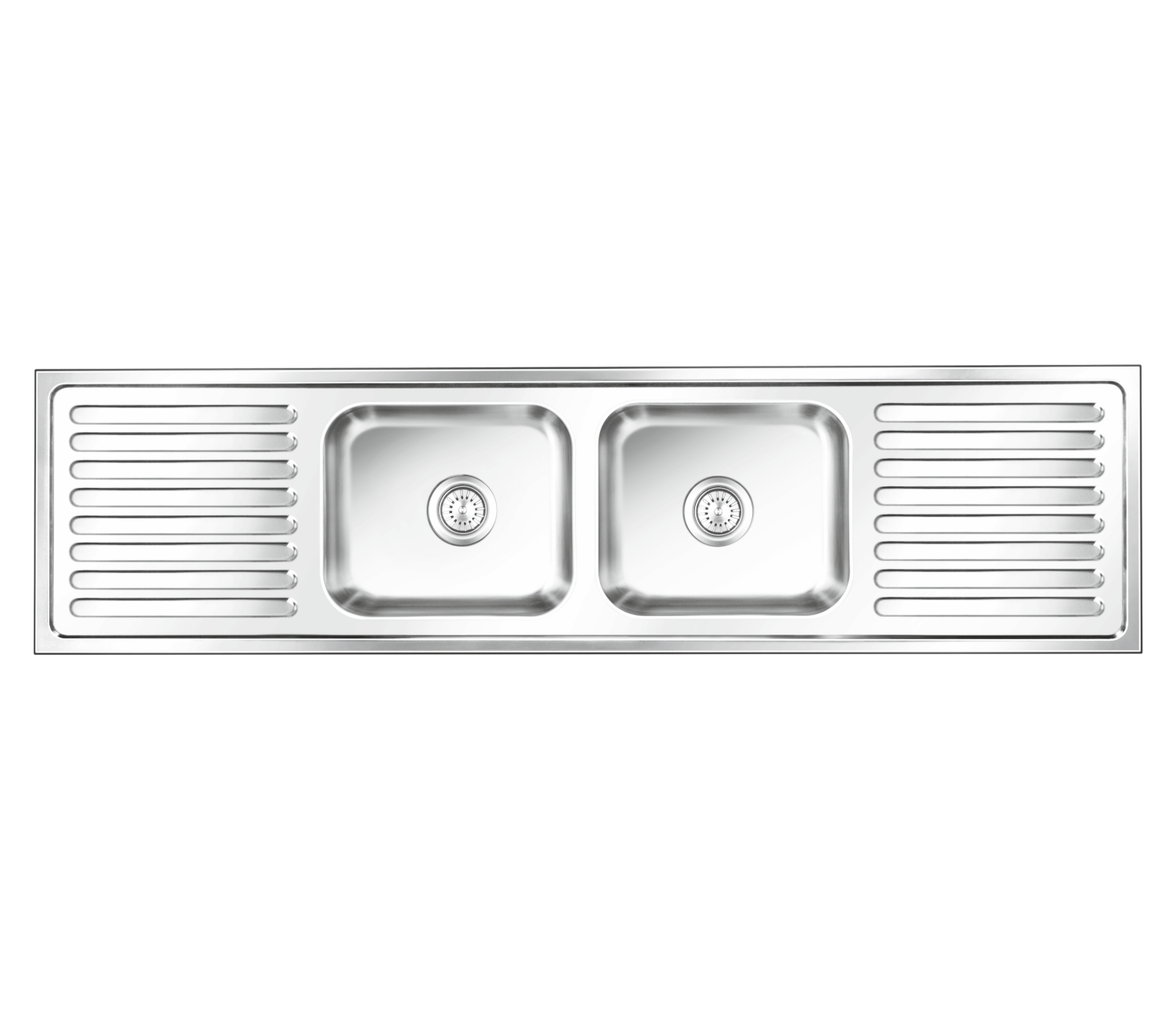 Nirali Super Elegance Stainless Steel Double Bowl Kitchen Sink in Stainless Steel in 304 Grade Finish With Drainboard + PVC Plumbing Connectors - peelOrange.com