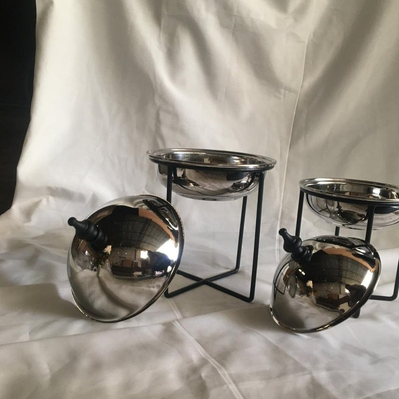 Butter Dish/Fruits & Nut Bowl/Candy Pot With Stand Stainless Steel Lid Set Of Two By INDI