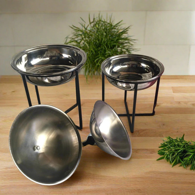 Butter Dish/Fruits & Nut Bowl/Candy Pot With Stand Stainless Steel Lid Set Of Two By INDI