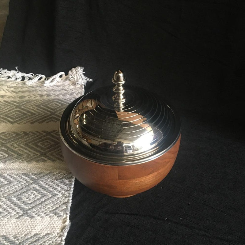 1.5L Serving Casserole/ Chapati Box In Mango Wood & Stainless Steel With Steel Bowl Inside By INDI