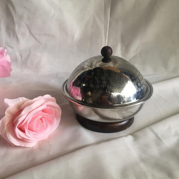 Fruits & Nut Bowl / Butter Dish / Serving Dish/Candy Pot In Stainless Steel With Lid Set Of 4 By INDI