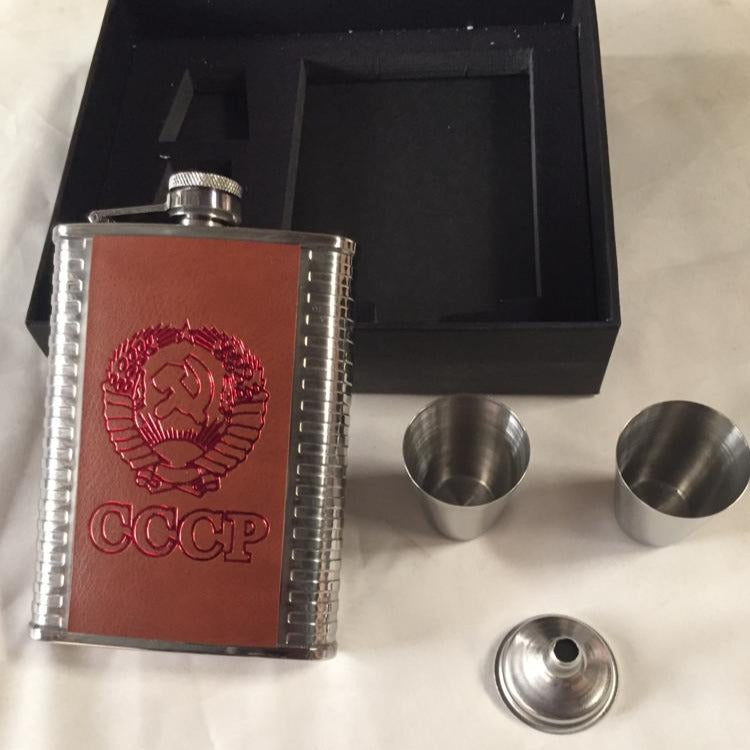 8oz Alcohol Hip Flask Steel Glass with Funnel Cups Box Set