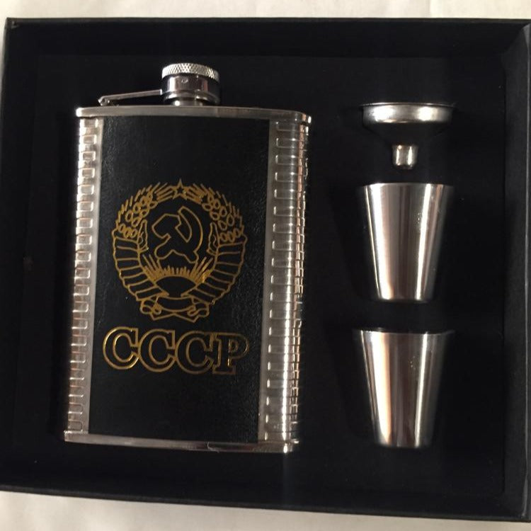 8oz Alcohol Hip Flask Steel Glass with Funnel Cups Box Set