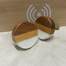 White Marble Stone and Wooden Round Knob 1PC
