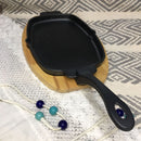 Oblong Cast Iron Sizzler Plate With Wooden Base | MK