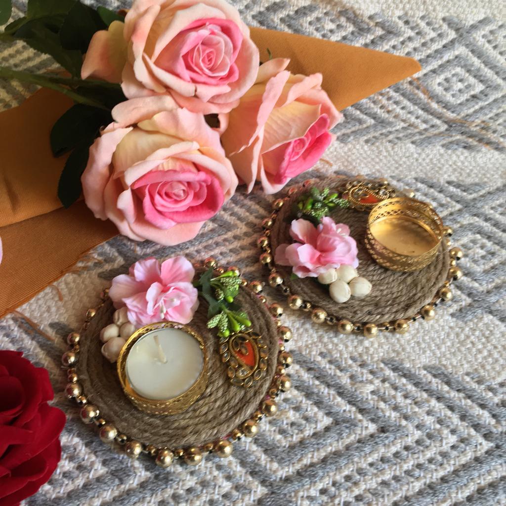 Embroided Floral Rope Diya Diwali Holder for Everyday Home Decoration Or Gifting 1 PC By CC