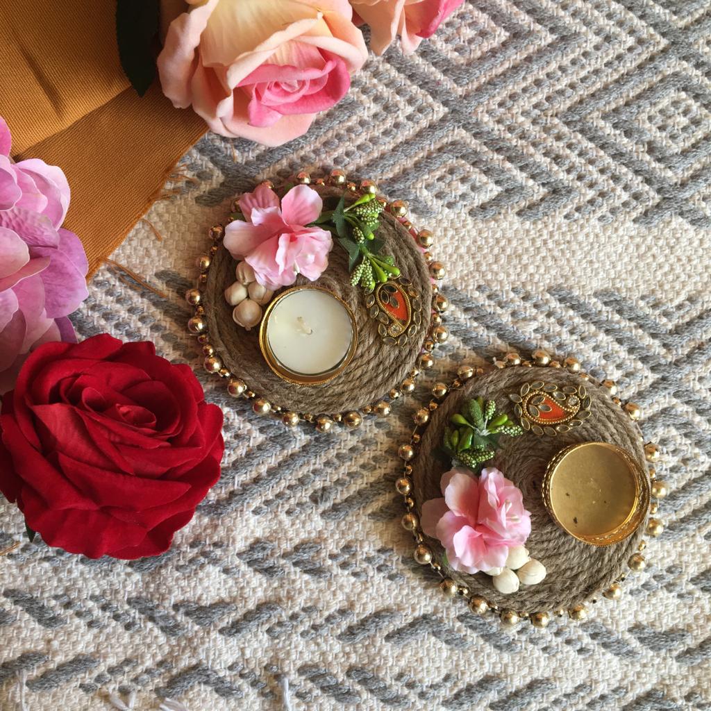 Embroided Floral Rope Diya Diwali Holder for Everyday Home Decoration Or Gifting 1 PC By CC