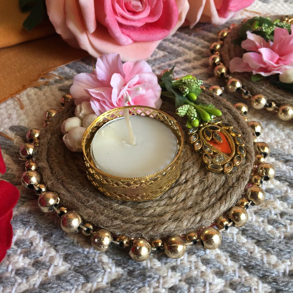 Embroided Floral Rope Diya Diwali Holder for Everyday Home Decoration Or Gifting 1 PC By CC