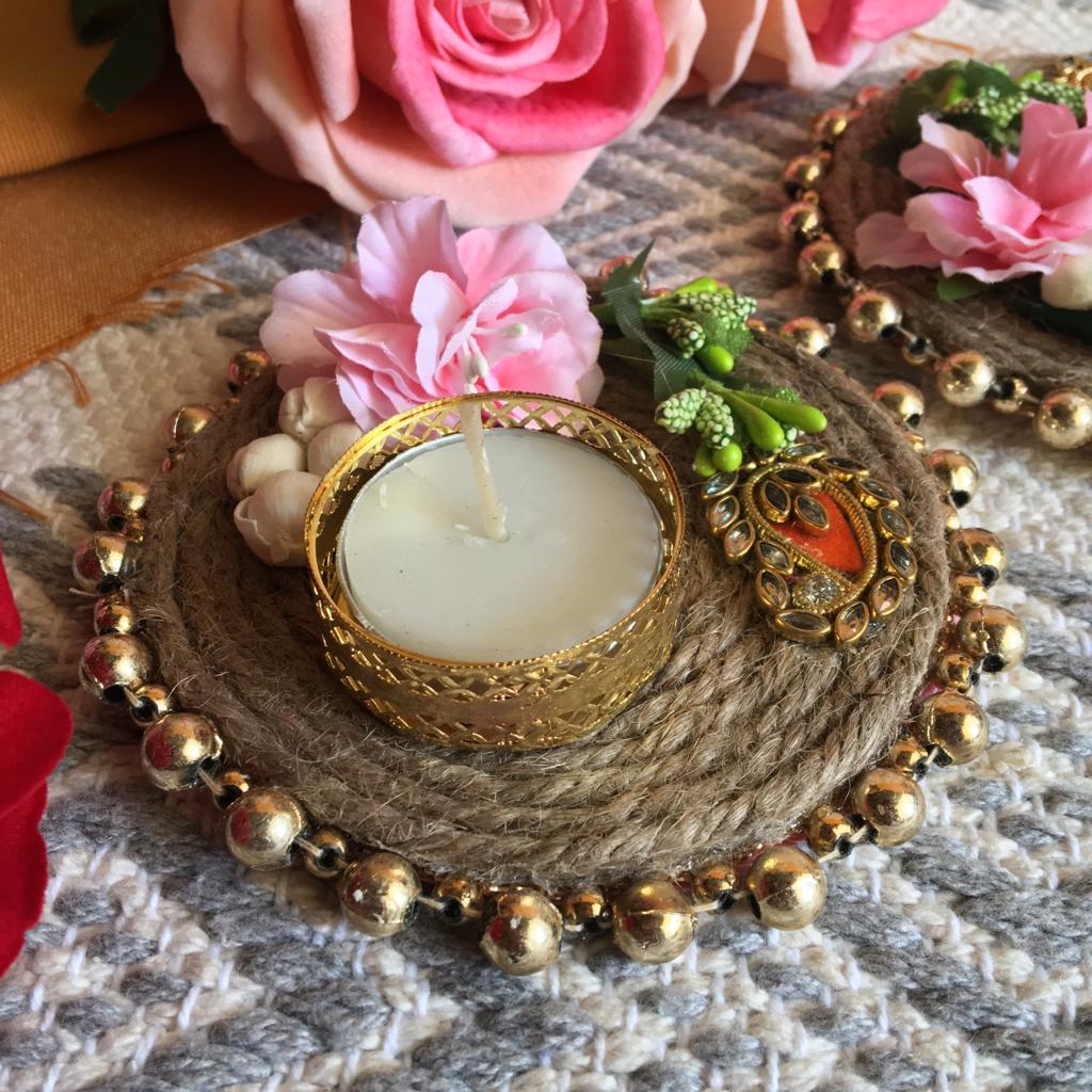 Embroided Floral Rope Diya Diwali Holder for Everyday Home Decoration Or Gifting 1 PC By CC