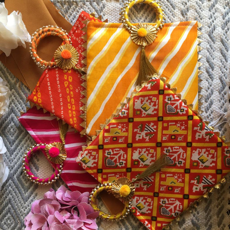 Potli Bag Stylish Bangle Shape Pearl Embroided Handle For Hand Bag Or Gifting 1 PC Random Color By CC