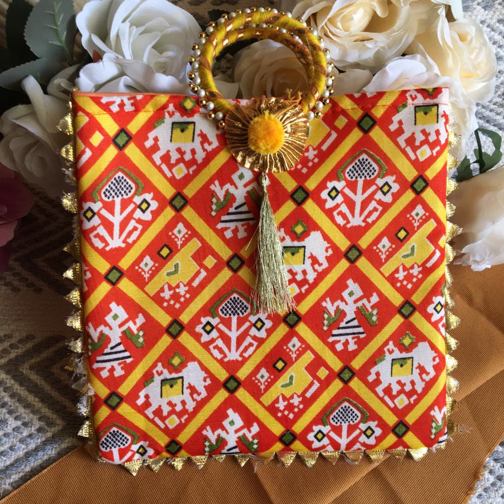 Potli Bag Stylish Bangle Shape Pearl Embroided Handle For Hand Bag Or Gifting 1 PC Random Color By CC