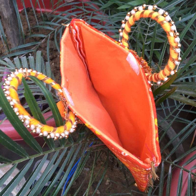 Potli Bag Stylish Bangle Shape Pearl Embroided Handle For Hand Bag Or Gifting 1 PC Random Color By CC