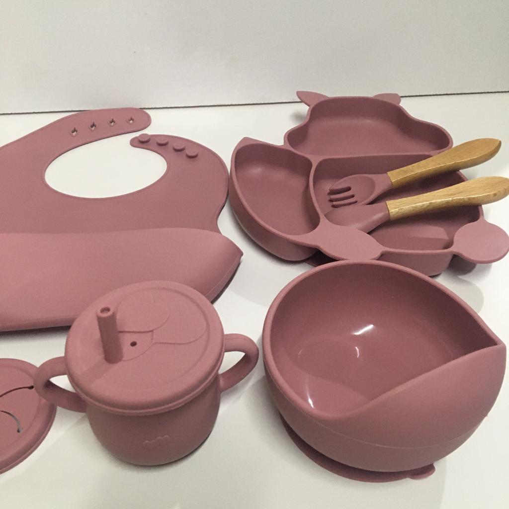Cat Design Eco-Friendly Baby Silicone Bibs Dinner Plate/Feeding Set By CN