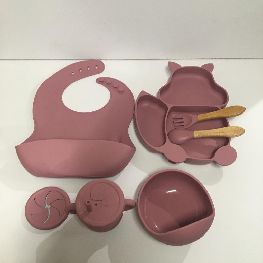 Cat Design Eco-Friendly Baby Silicone Bibs Dinner Plate/Feeding Set By CN